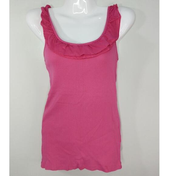 J. Crew Pink Ruffled Scoop Neck Cotton Pullover‎ Tank Top Size M - Picture 1 of 6